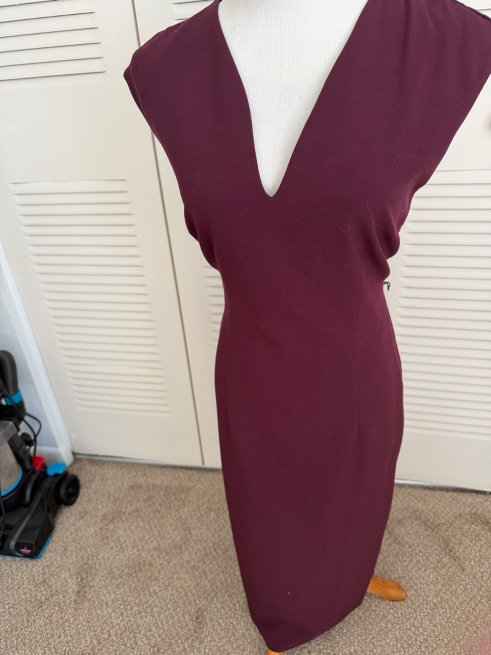 Sleeveless V-Neck Midi Dress in Deep Burgundy